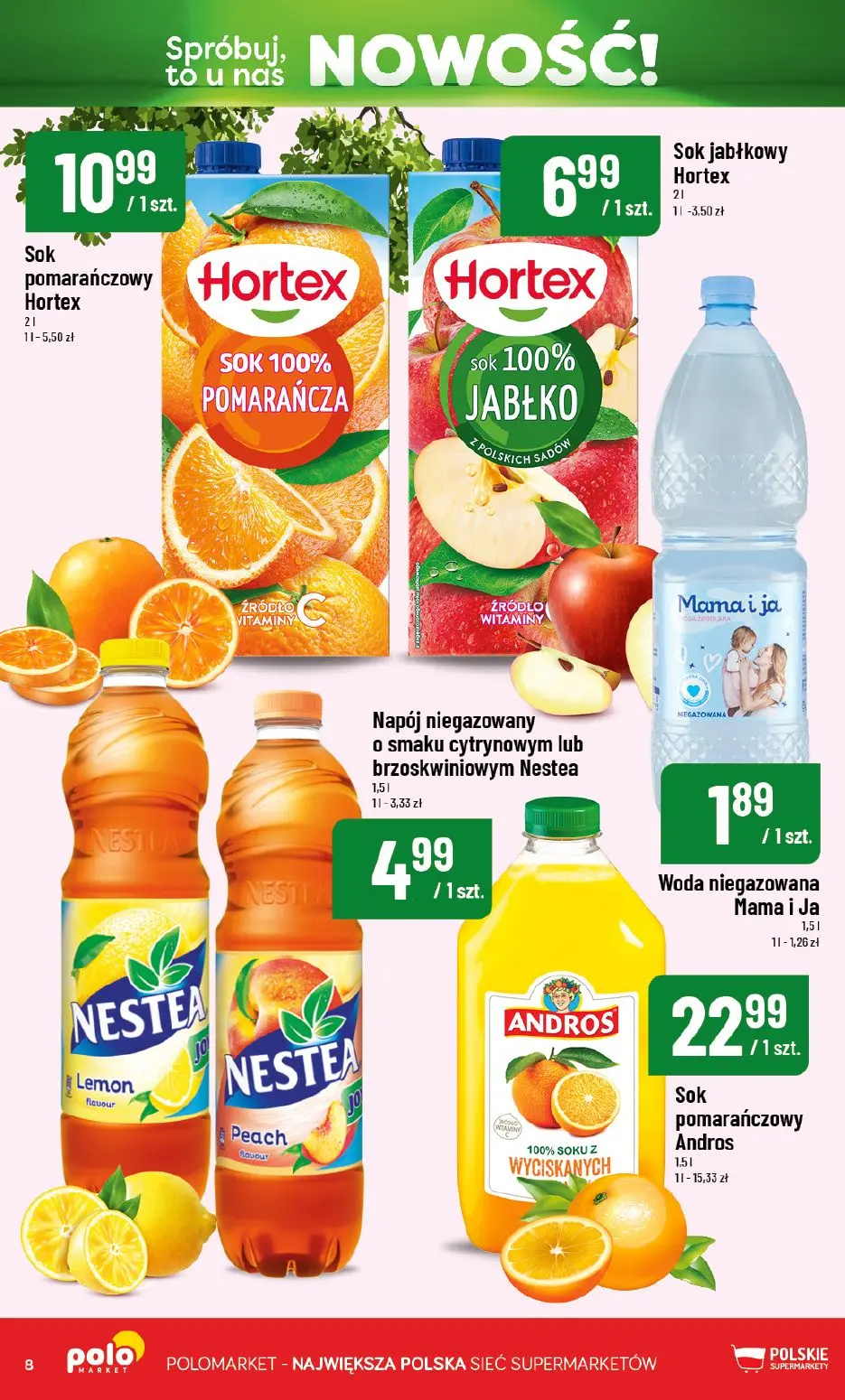 POLOmarket gazetka, strona 8 z 12 — Sok pomarańczowy Hortex, Sok jabłkowy Hortex, Napój niegazowany o smaku cytrynowym lub b…