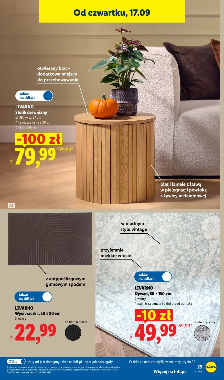 Lidl gazetka, strona 29 z 59 — LIVARNO Stolik drewniany, LIVARNO Dywan, LIVARNO Wycieraczka