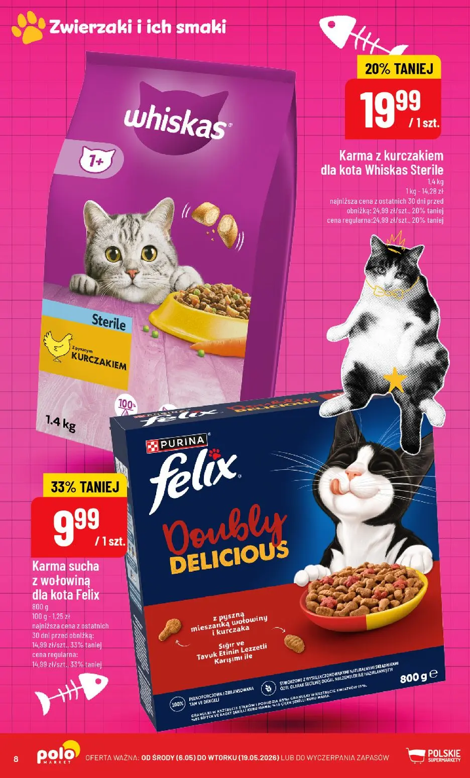 POLOmarket gazetka, strona 8 z 12 — Karma z kurczakiem dla kota Whiskas Sterile, Karma sucha z wołowiną dla kota Felix