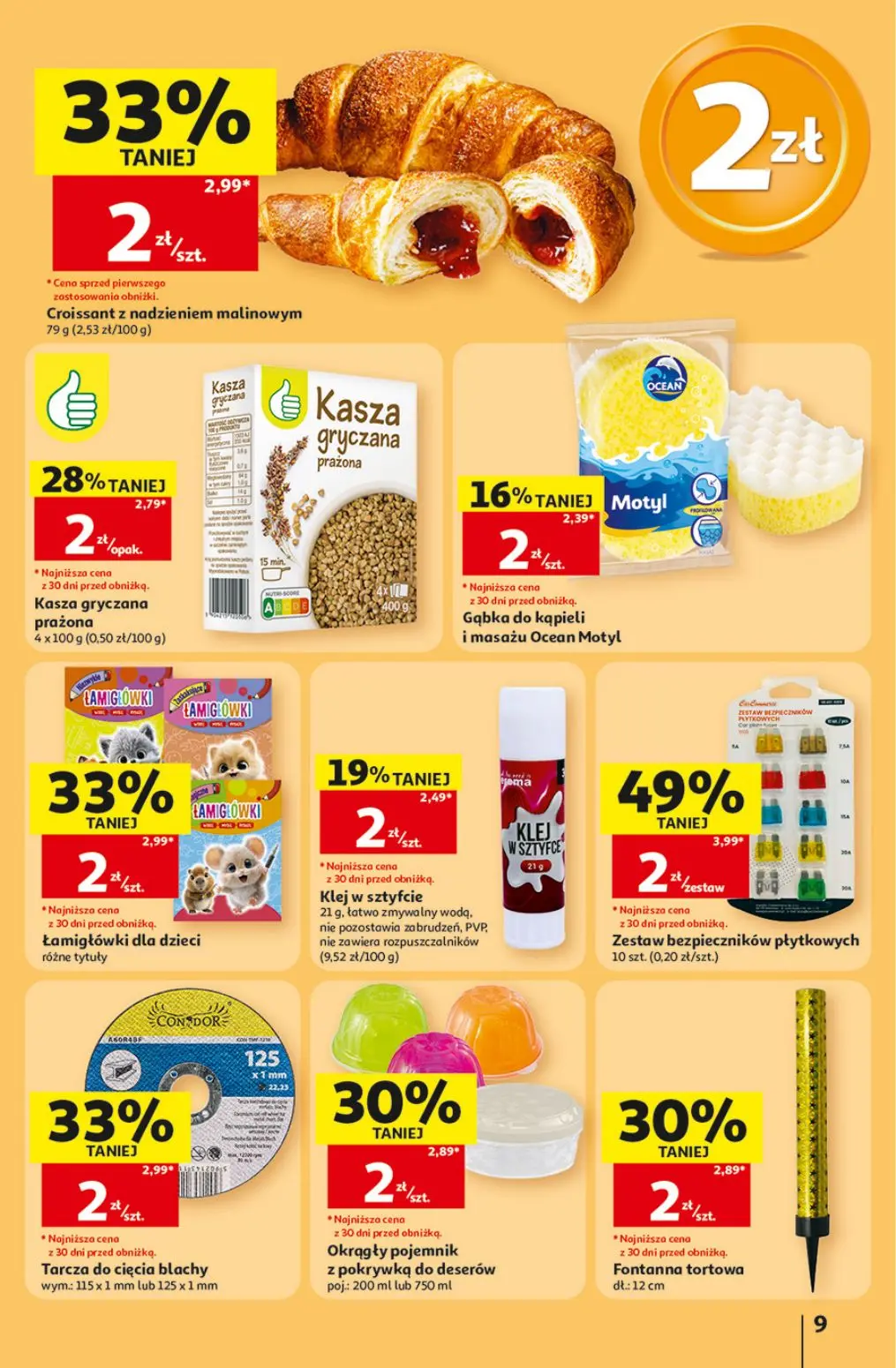 Auchan gazetka, strona 9 z 41 — Zestaw bezpieczników płytkowych, Croissant z nadzieniem malinowym, Łamigłówki dla dzieci