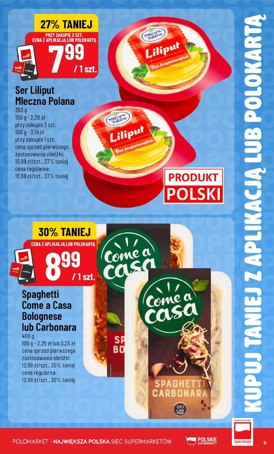 POLOmarket gazetka, strona 9 z 16 — Spaghetti Come a Casa Bolognese lub Carbonara, Ser Liliput Mleczna Polana
