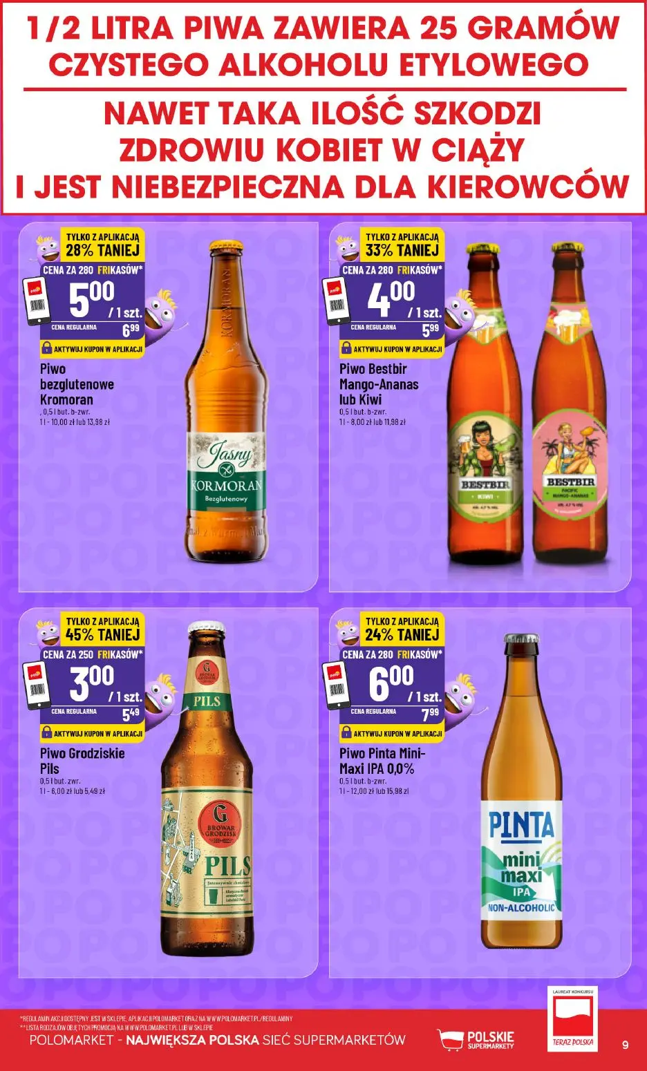 POLOmarket gazetka, strona 9 z 16 — Piwo Grodziskie Pils, Piwo bezglutenowe Kromoran, Piwo Bestbir Mango-Ananas lub Kiwi