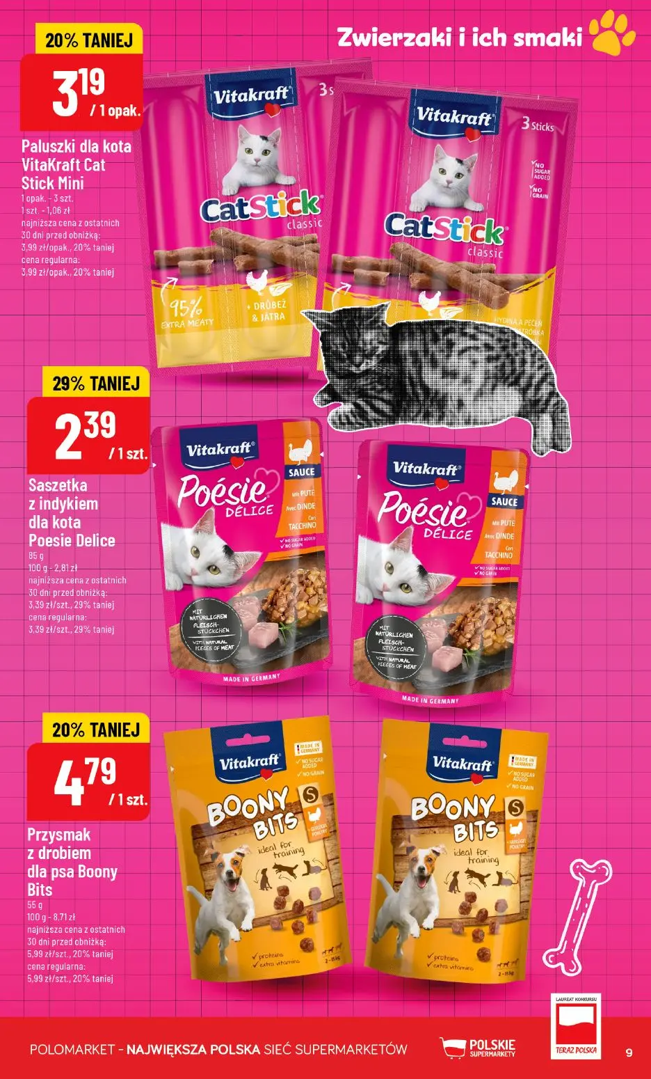 POLOmarket gazetka, strona 9 z 12 — Przysmak z drobiem dla psa Boony Bits, Saszetka z indykiem dla kota Poesie Delice, Palus…