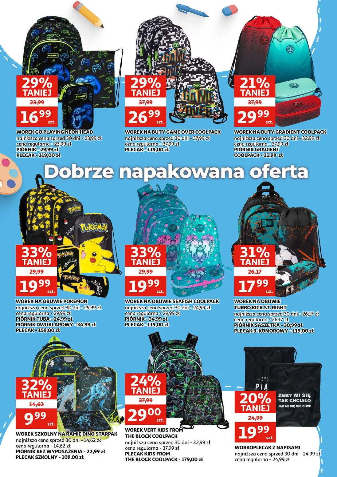 Auchan gazetka, strona 10 z 16 — WOREK NA BUTY GAME OVER COOLPACK, WOREK NA OBUWIE POKEMON, WOREK NA OBUWIE SEAFISH COOLPACK