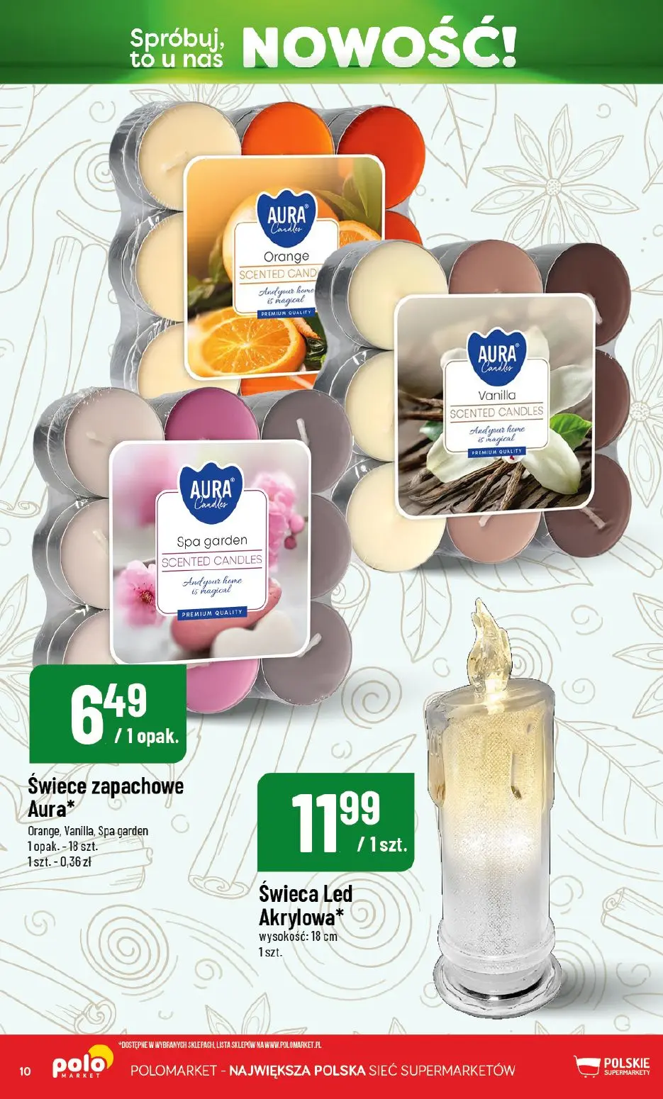 POLOmarket gazetka, strona 10 z 12 — Świece zapachowe Aura Orange, Vanilla, Spa garden, Świeca Led Akrylowa