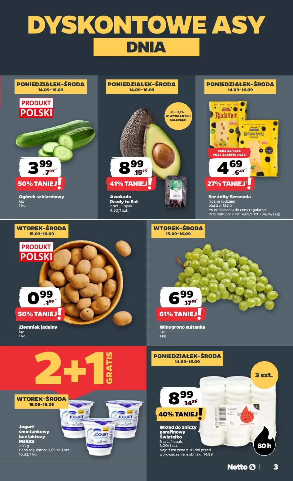 NETTO gazetka, strona 3 z 39 — Winogrono sułtanka, Awokado Ready to Eat, Wkład do zniczy parafinowy Światełko