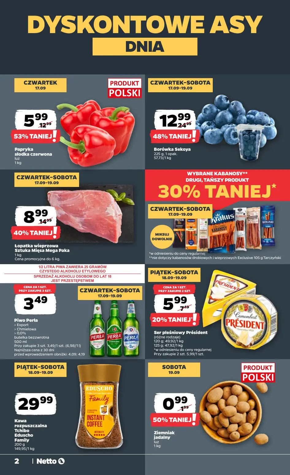 NETTO gazetka, strona 2 z 23 — Borówka Sekoya, Papryka słodka czerwona, Łopatka wieprzowa Sztuka Mięsa Mega Paka