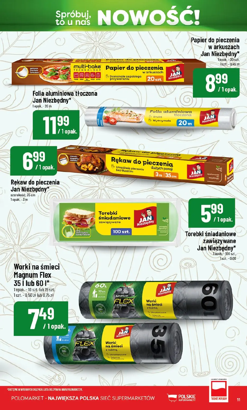 POLOmarket gazetka, strona 11 z 12 — Papier do pieczenia w arkuszach Jan Niezbędny, Folia aluminiowa tłoczona Jan Niezbędny,…