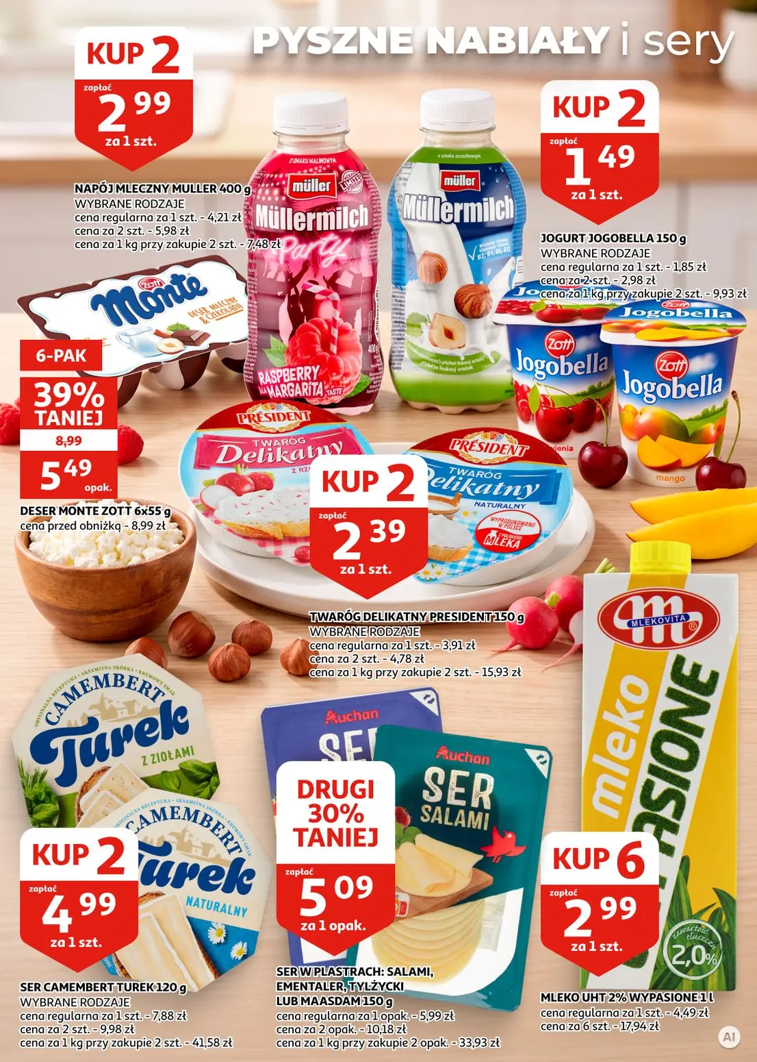 Auchan gazetka, strona 12 z 28 — DESER MONTE ZOTT, SER CAMEMBERT TUREK, TWARÓG DELIKATNY PRESIDENT