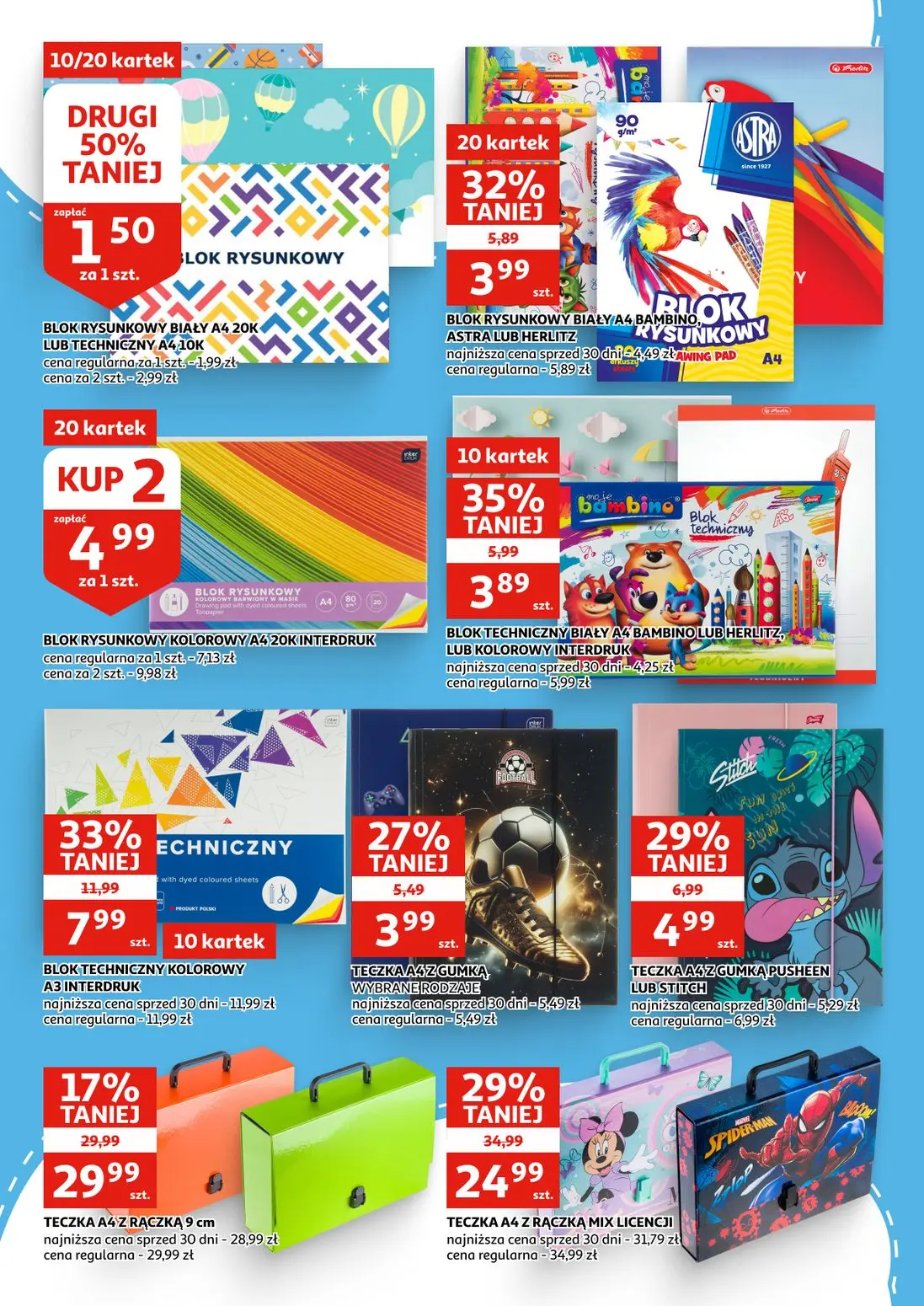Auchan gazetka, strona 12 z 16 — TECZKA A4 Z RĄCZKĄ MIX LICENCJI, TECZKA A4 Z RĄCZKĄ 9 cm, BLOK TECHNICZNY KOLOROWY A3 INTER…