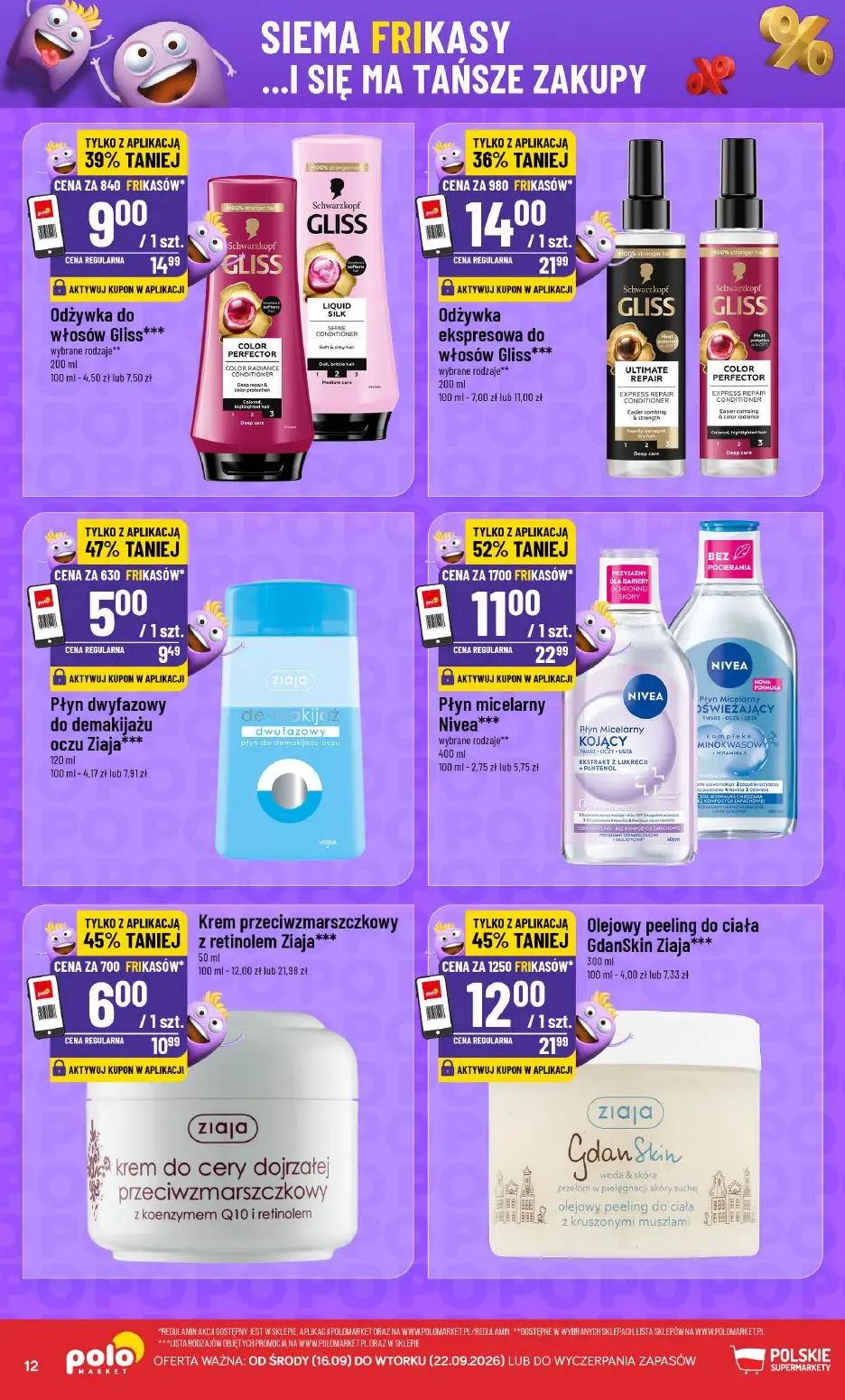 POLOmarket gazetka, strona 12 z 16 — Płyn micelarny Nivea***, Olejowy peeling do ciała GdanSkin Ziaja***, Odżywka ekspresowa…