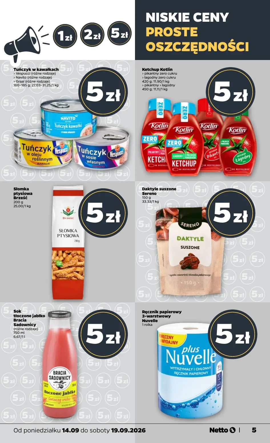 NETTO gazetka, strona 5 z 39 — Tuńczyk w kawałkach, Ketchup Kotlin, Słomka ptysiowa Brześć