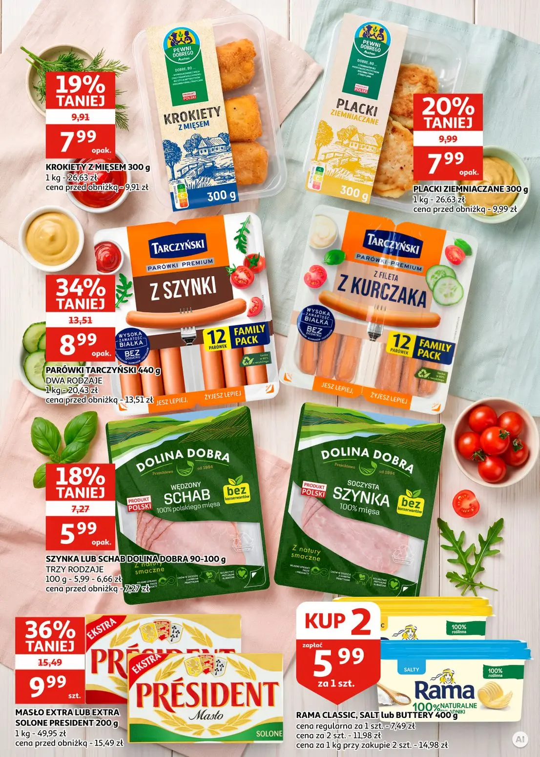 Auchan gazetka, strona 13 z 28 — MASŁO EXTRA LUB EXTRA SOLONE PRESIDENT, PARÓWKI TARCZYŃSKI Z SZYNKI, PLACKI ZIEMNIACZANE