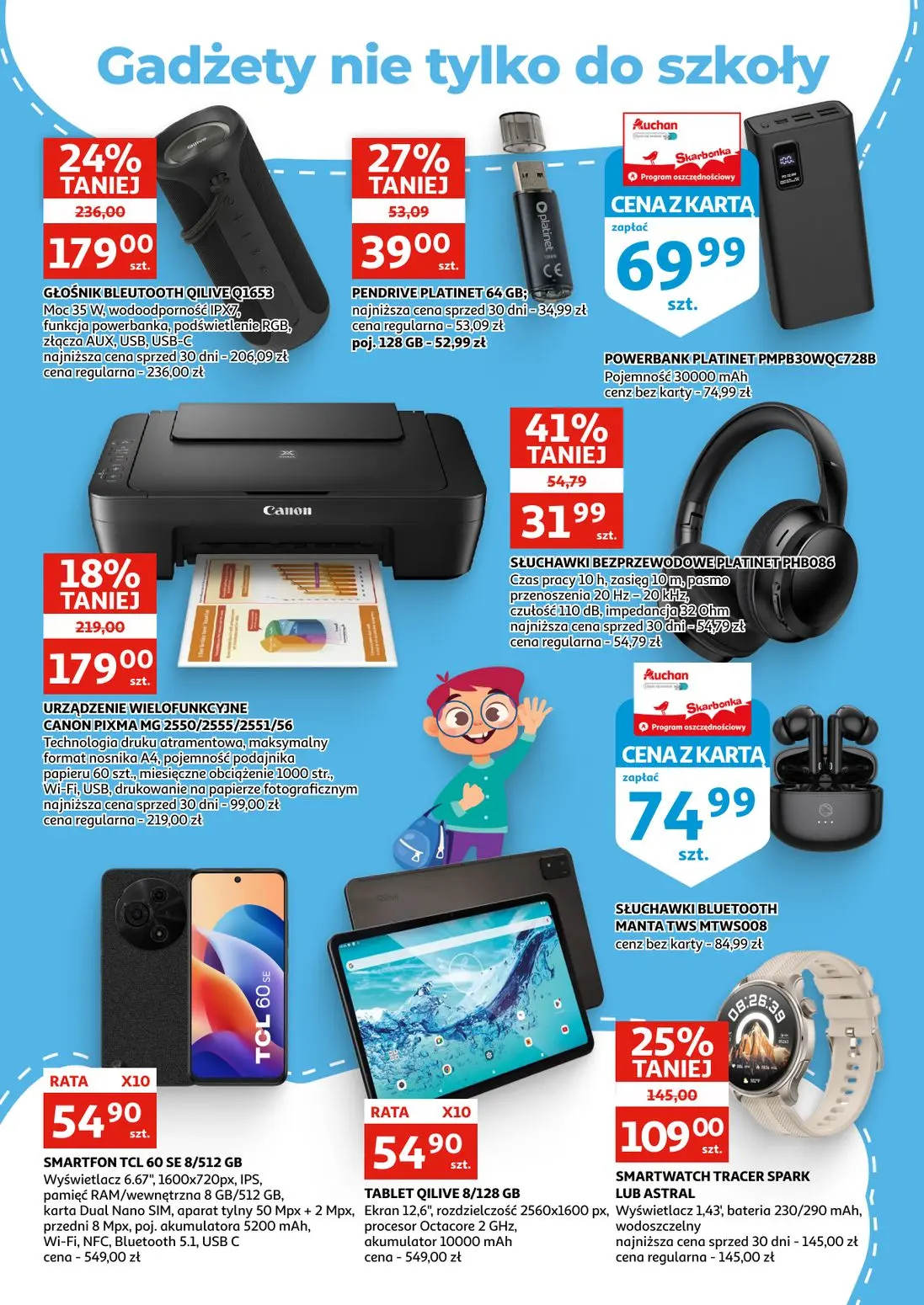 Auchan gazetka, strona 14 z 16 — GŁOŚNIK BLEUTOOTH QILIVE Q1653 Moc 35 W, wodoodporność IPX7, funkcja powerbanka, podświetle…