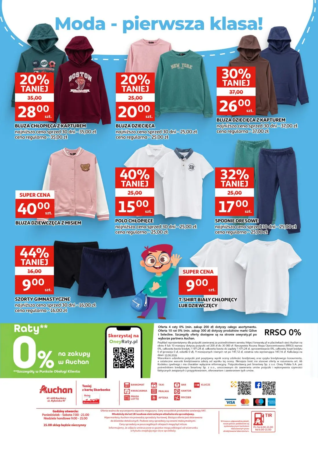 Auchan gazetka, strona 16 z 16 — BLUZA DZIECIĘCA Z KAPTUREM, POLO CHŁOPIĘCE, SPODNIE DRESOWE