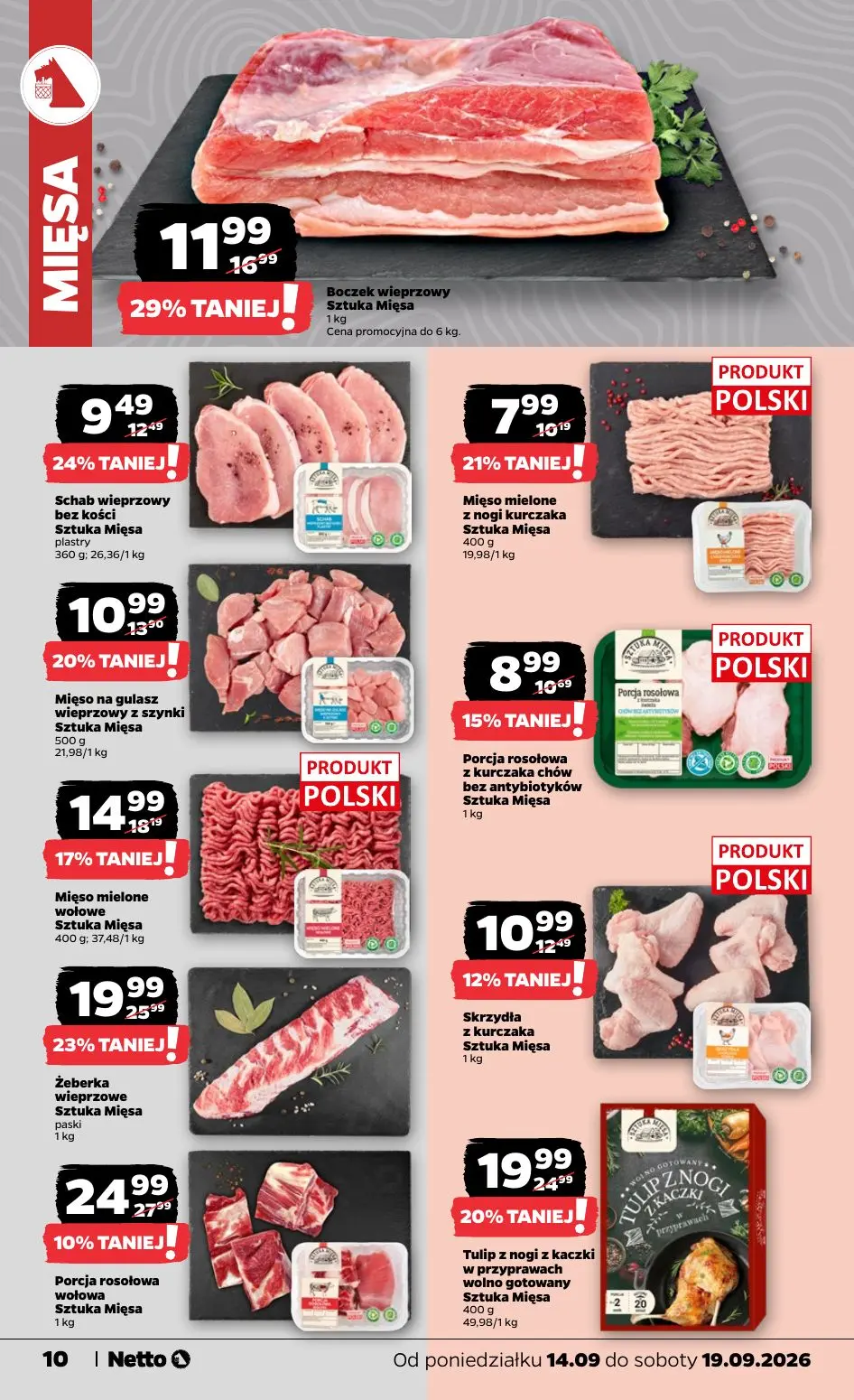 NETTO gazetka, strona 10 z 39 — Żeberka wieprzowe, Boczek wieprzowy, Tulip z nogi z kaczki w przyprawach wolno gotowany