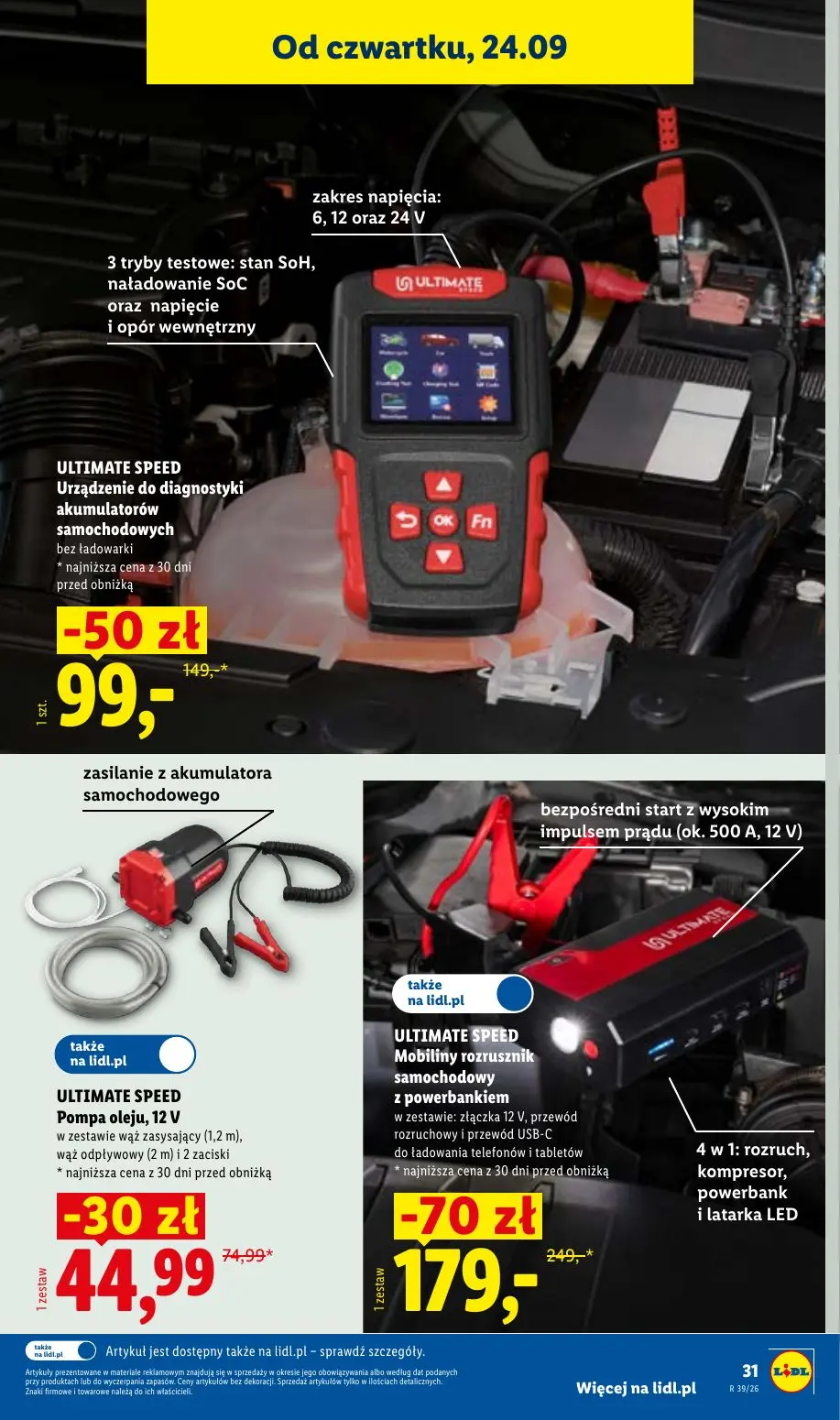 Lidl gazetka, strona 39 z 59 — ULTIMATE SPEED Mobiliny rozrusznik samochodowy z powerbankiem, ULTIMATE SPEED Urządzenie do d…