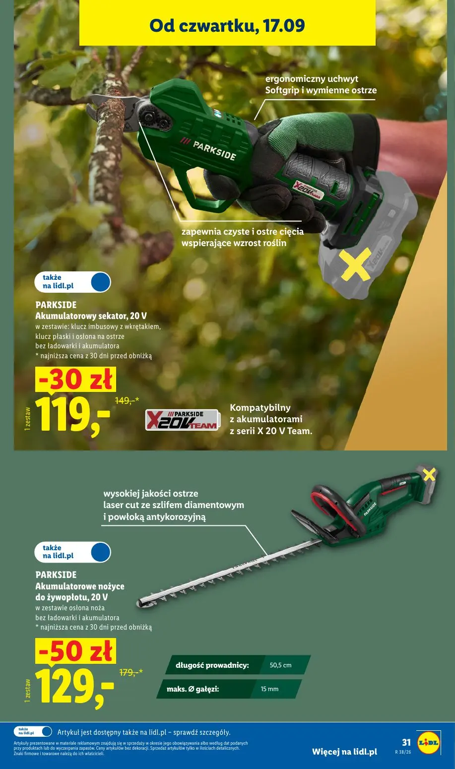 Lidl gazetka, strona 39 z 59 — PARKSIDE Akumulatorowe nożyce do żywopłotu, 20 V, PARKSIDE Akumulatorowy sekator, 20 V