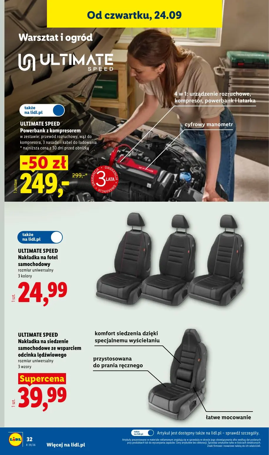 Lidl gazetka, strona 40 z 59 — ULTIMATE SPEED Powerbank z kompresorem w zestawie: przewód rozruchowy, wąż do kompresora, 3 n…