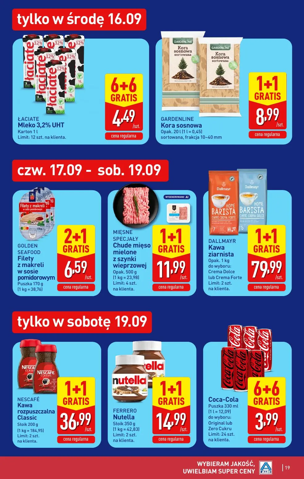 ALDI gazetka, strona 19 z 49 — ŁACIATE Mleko 3,2% UHT, GARDENLINE Kora sosnowa, GOLDEN SEAFOOD Filety z makreli w sosie pomi…