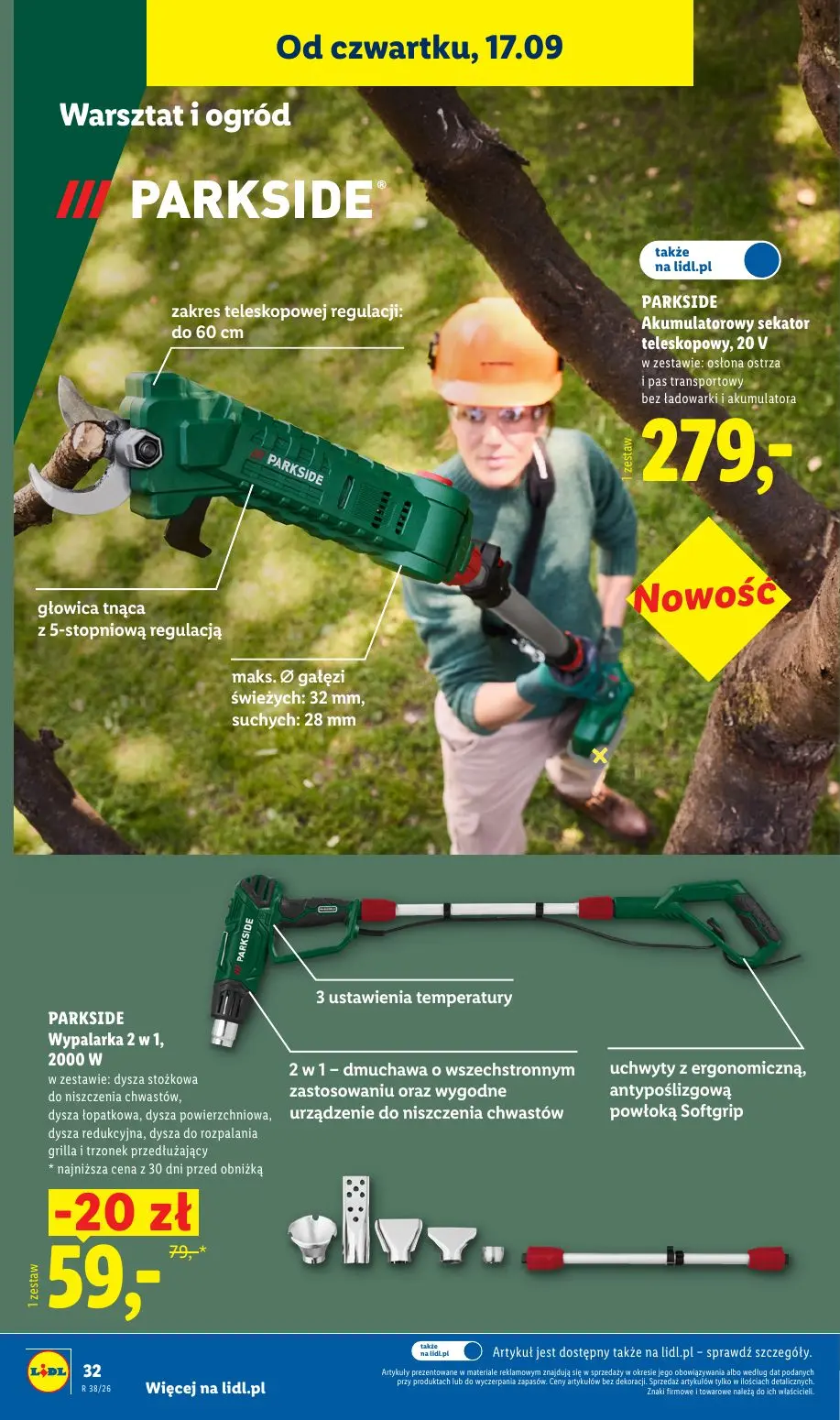 Lidl gazetka, strona 40 z 59 — PARKSIDE Wypalarka 2 w 1, 2000 W, PARKSIDE Akumulatorowy sekator teleskopowy, 20 V