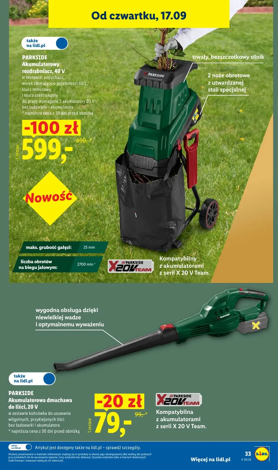 Lidl gazetka, strona 41 z 59 — PARKSIDE Akumulatorowy rozdrabniacz, 40 V, PARKSIDE Akumulatorowa dmuchawa do liści, 20 V