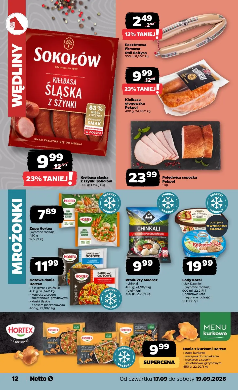 NETTO gazetka, strona 12 z 23 — Kiełbasa głogowska Pekpol, Kiełbasa śląska z szynki Sokołów, Pasztetowa firmowa Stół Sołtysa