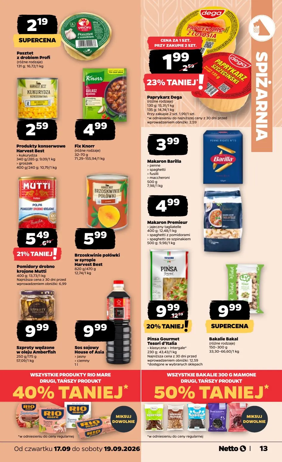 NETTO gazetka, strona 13 z 23 — Pinsa Gourmet Tesori d'Italia, Pomidory drobno krojone Mutti, Paprykarz Dega