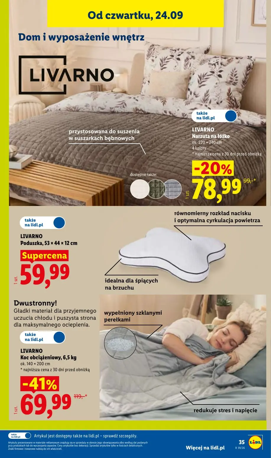 Lidl gazetka, strona 43 z 59 — LIVARNO Koc obciążeniowy, LIVARNO Narzuta na łóżko ok. 220 x 240 cm 4 kolory, LIVARNO Poduszka