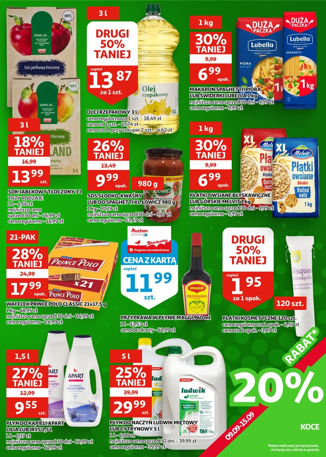 Auchan gazetka, strona 22 z 28 — PŁYN DO NACZYŃ LUDWIK MIĘTOWY LUB CYTRYNOWY, WAFELEK PRINCE POLO CLASSIC, OLEJ RZEPAKOWY