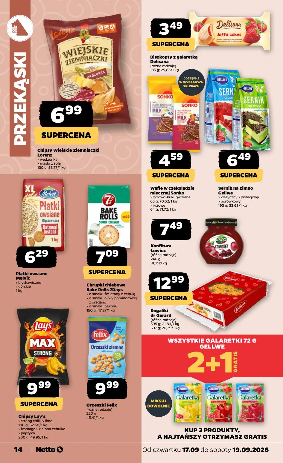 NETTO gazetka, strona 14 z 23 — Biszkopty z galaretką Delisana, Chipsy Wiejskie Ziemniaczki Lorenz, Wafle w czekoladzie mlec…