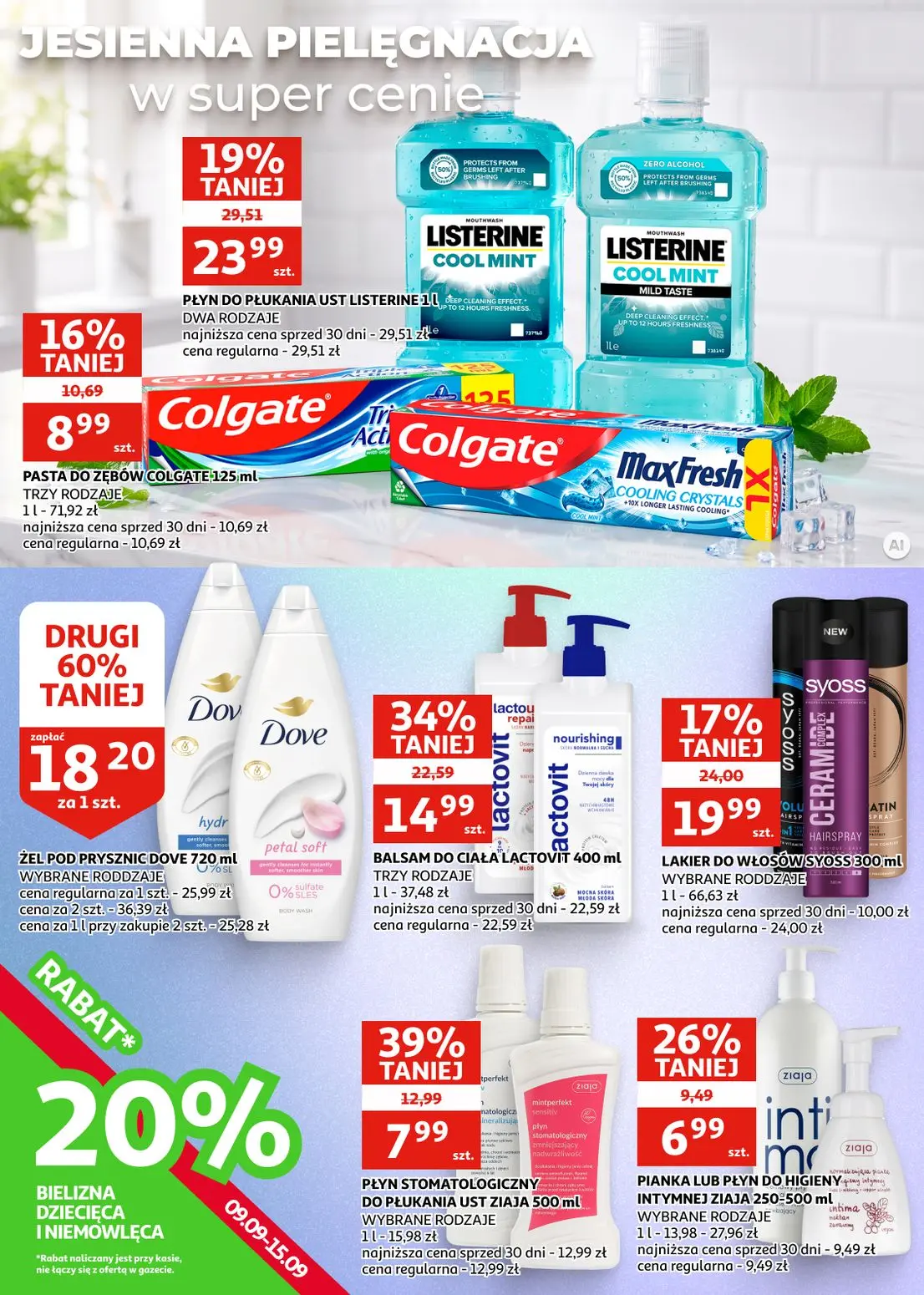 Auchan gazetka, strona 23 z 28 — ŻEL POD PRYSZNIC DOVE, BALSAM DO CIAŁA LACTOVIT, PŁYN DO PŁUKANIA UST LISTERINE