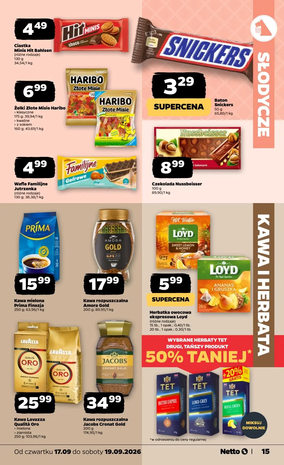 NETTO gazetka, strona 15 z 23 — Ciastka Minis Hit Bahlsen (różne rodzaje), Baton Snickers, Żelki Złote Misie Haribo