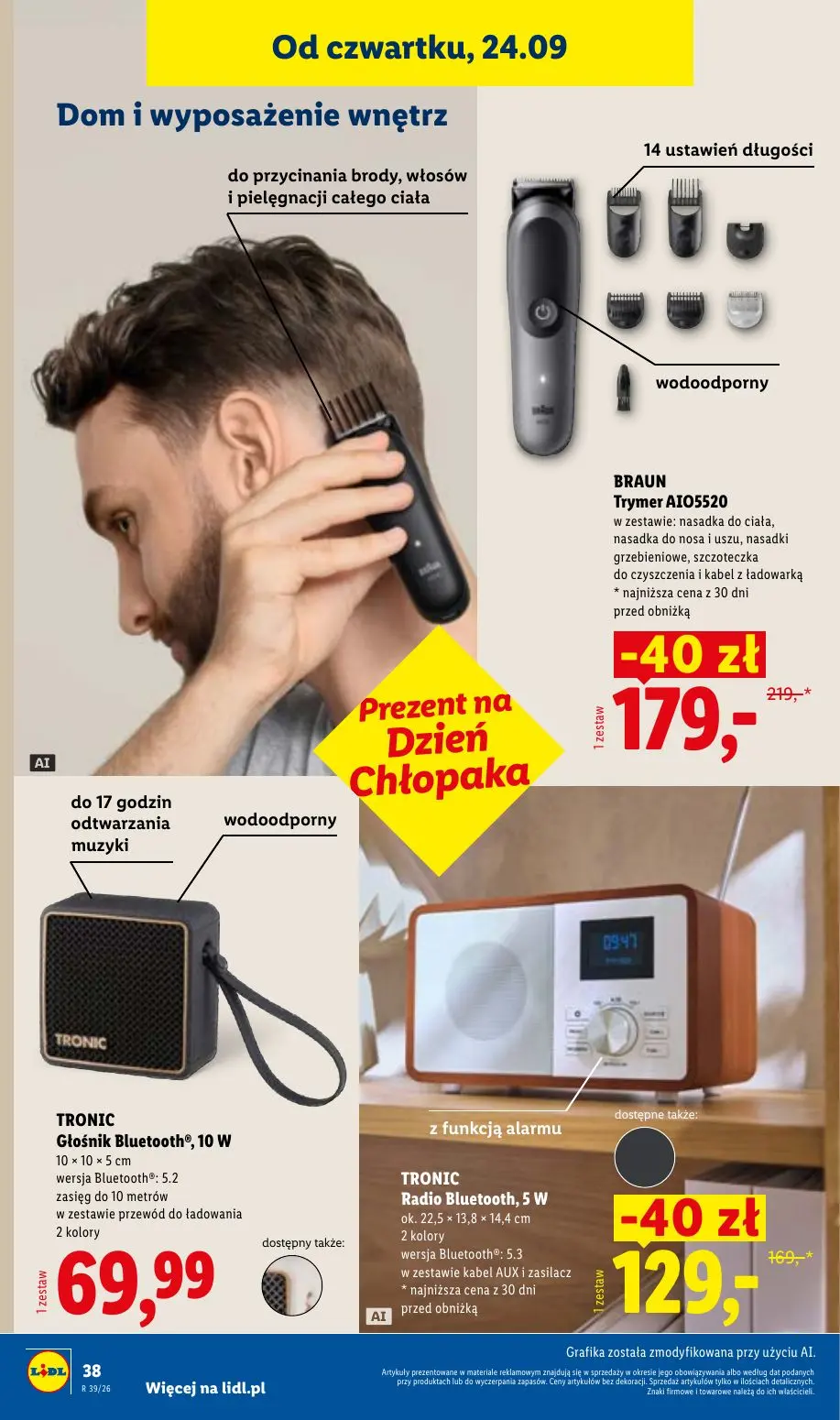 Lidl gazetka, strona 46 z 59 — Trymer AIO5520, Radio Bluetooth, 5 W, Głośnik Bluetooth®, 10 W