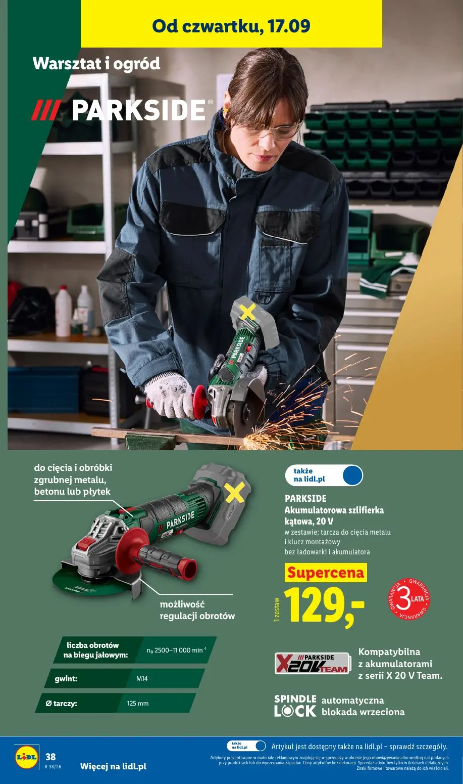Lidl gazetka, strona 46 z 59 — PARKSIDE Akumulatorowa szlifierka kątowa, 20 V