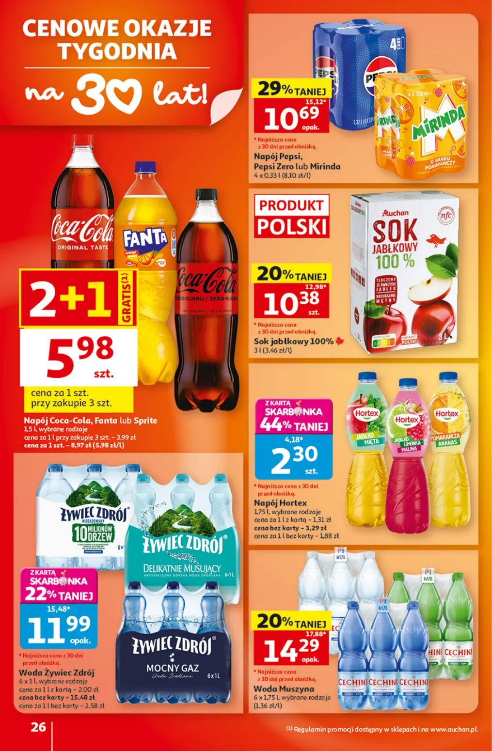 Auchan gazetka, strona 26 z 41 — Napój Pepsi, Pepsi Zero lub Mirinda, Woda Muszyna, Woda Żywiec Zdrój