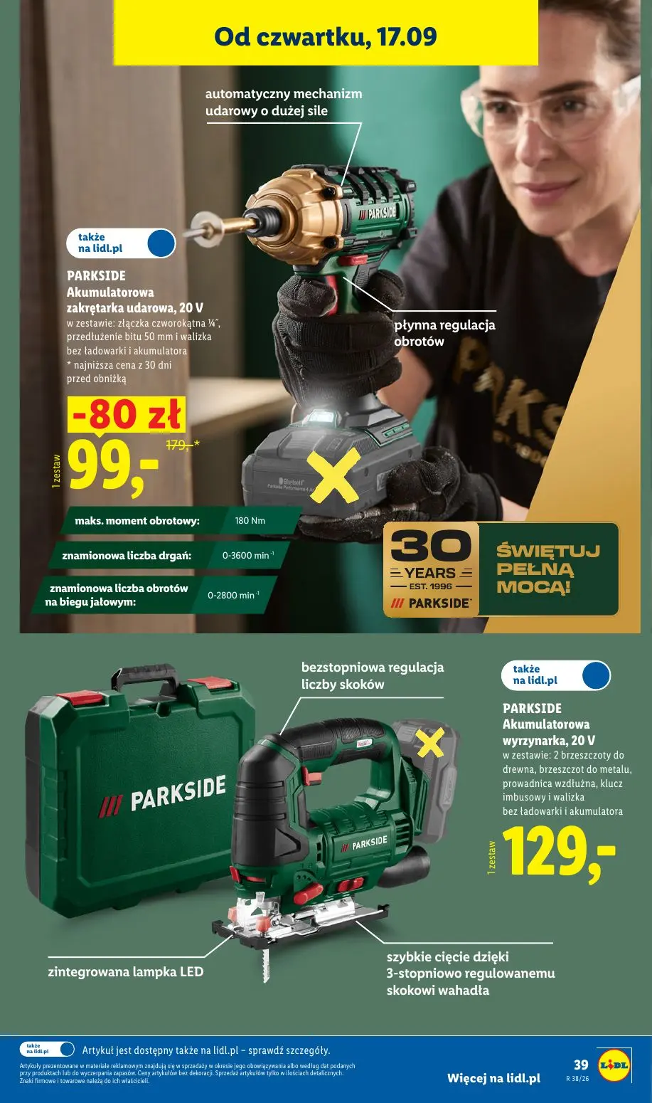 Lidl gazetka, strona 47 z 59 — PARKSIDE Akumulatorowa zakrętarka udarowa, 20 V w zestawie: złączka czworokątna ¼", przedłuże…