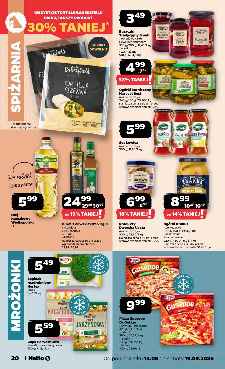 NETTO gazetka, strona 20 z 39 — Oliwa z oliwek extra virgin Premieur La Española, Ogórki korniszony Harvest Best, Produkty D…