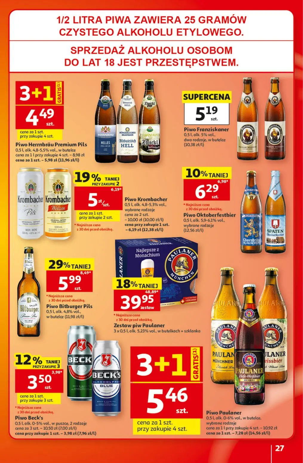 Auchan gazetka, strona 27 z 41 — Zestaw piw Paulaner, Piwo Bitburger Pils, Piwo Paulaner