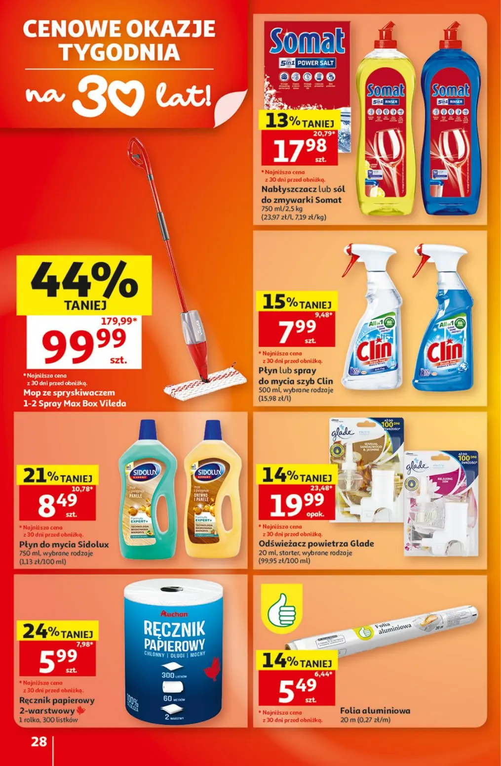 Auchan gazetka, strona 28 z 41 — Mop ze spryskiwaczem 1-2 Spray Max Box Vileda, Odświeżacz powietrza Glade, Somat Nabłyszcza…