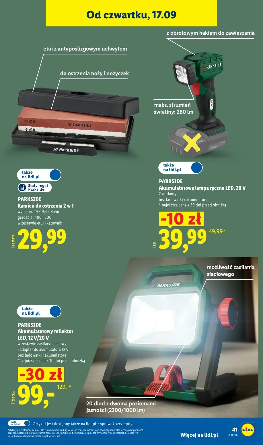 Lidl gazetka, strona 49 z 59 — Akumulatorowy reflektor LED, 12 V/20 V, Akumulatorowa lampa ręczna LED, 20 V, Kamień do ostrz…
