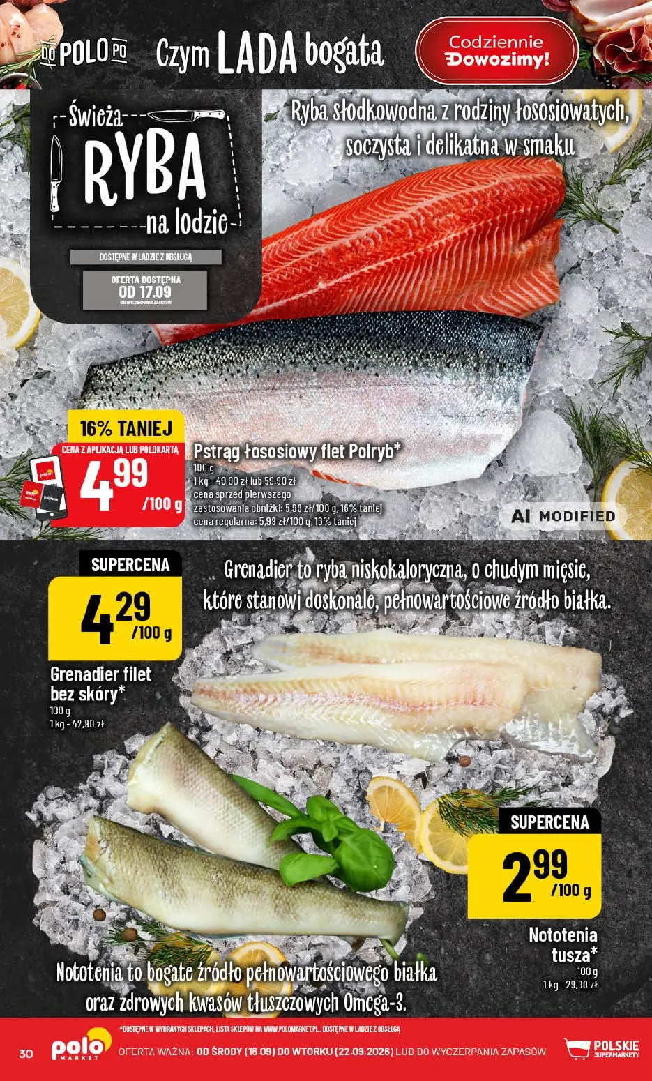 POLOmarket gazetka, strona 30 z 72 — Pstrąg łososiowy flet Polryb*, Grenadier filet bez skóry*, Nototenia tusza*