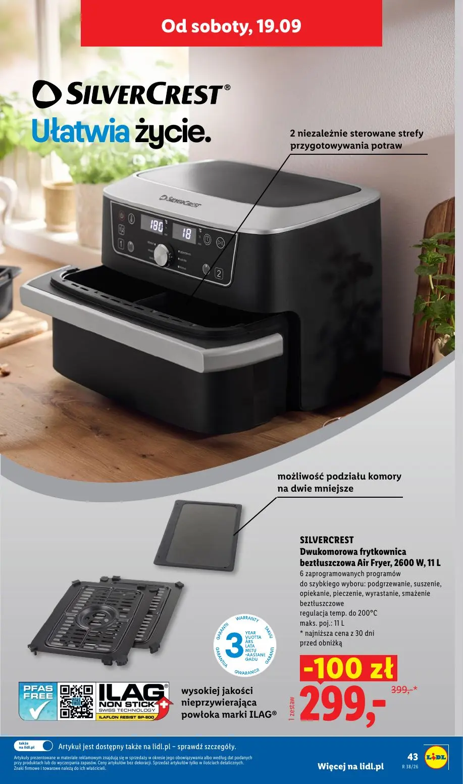 Lidl gazetka, strona 53 z 59 — SILVERCREST Dwukomorowa frytkownica beztłuszczowa Air Fryer, 2600 W, 11 L