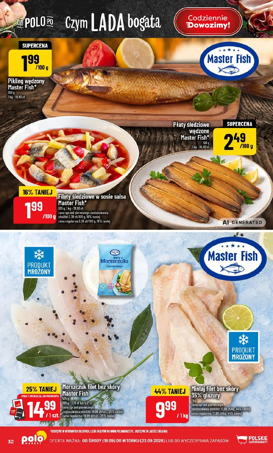 POLOmarket gazetka, strona 32 z 72 — Mintaj filet bez skóry 35% glazury, Morszczuk filet bez skóry Master Fish, Filety śledz…