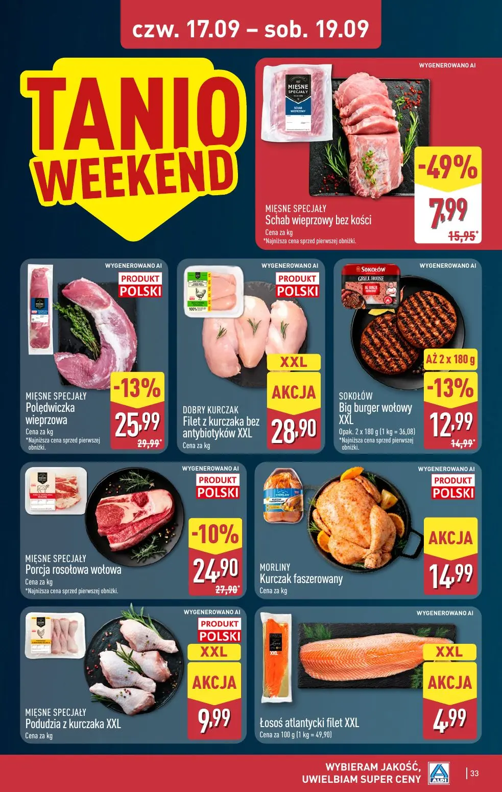 ALDI gazetka, strona 33 z 49 — Schab wieprzowy bez kości, Polędwiczka wieprzowa, Porcja rosołowa wołowa