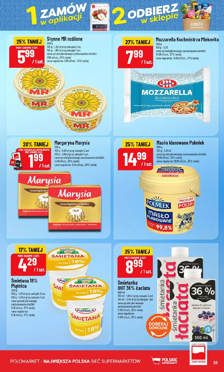 POLOmarket gazetka, strona 35 z 72 — Masło klarowane Polmlek, Mozzarella Kuchmistrza Mlekovita, Śmietanka UHT 36% Łaciata