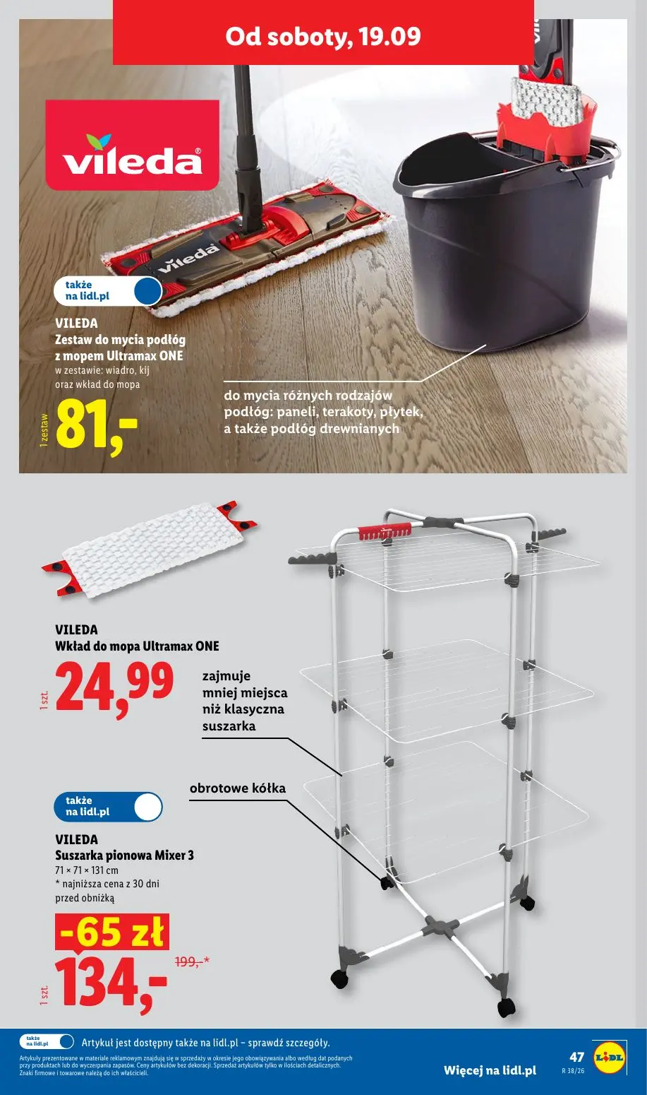 Lidl gazetka, strona 57 z 59 — VILEDA Suszarka pionowa Mixer 3, VILEDA Zestaw do mycia podłóg z mopem Ultramax ONE w zestawi…