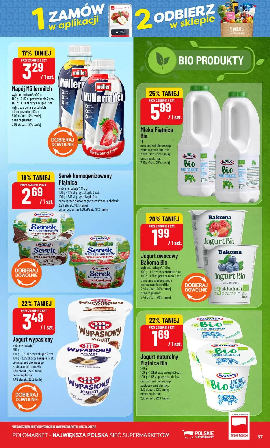 POLOmarket gazetka, strona 37 z 72 — Mleko Piątnica Bio, Jogurt wypasiony, Napój Müllermilch