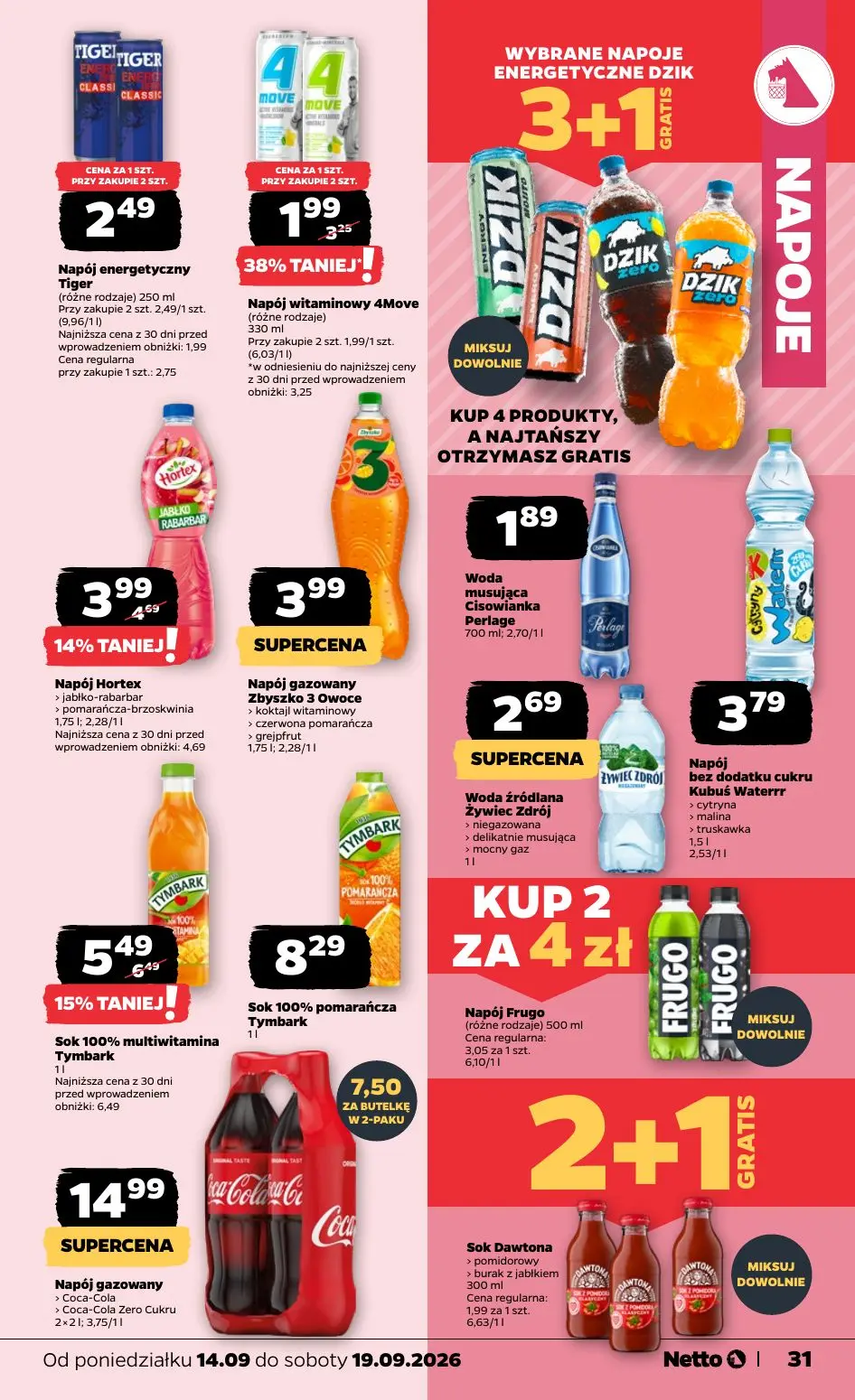 NETTO gazetka, strona 31 z 39 — Napój witaminowy 4Move, Sok 100% multiwitamina Tymbark, Napój Hortex