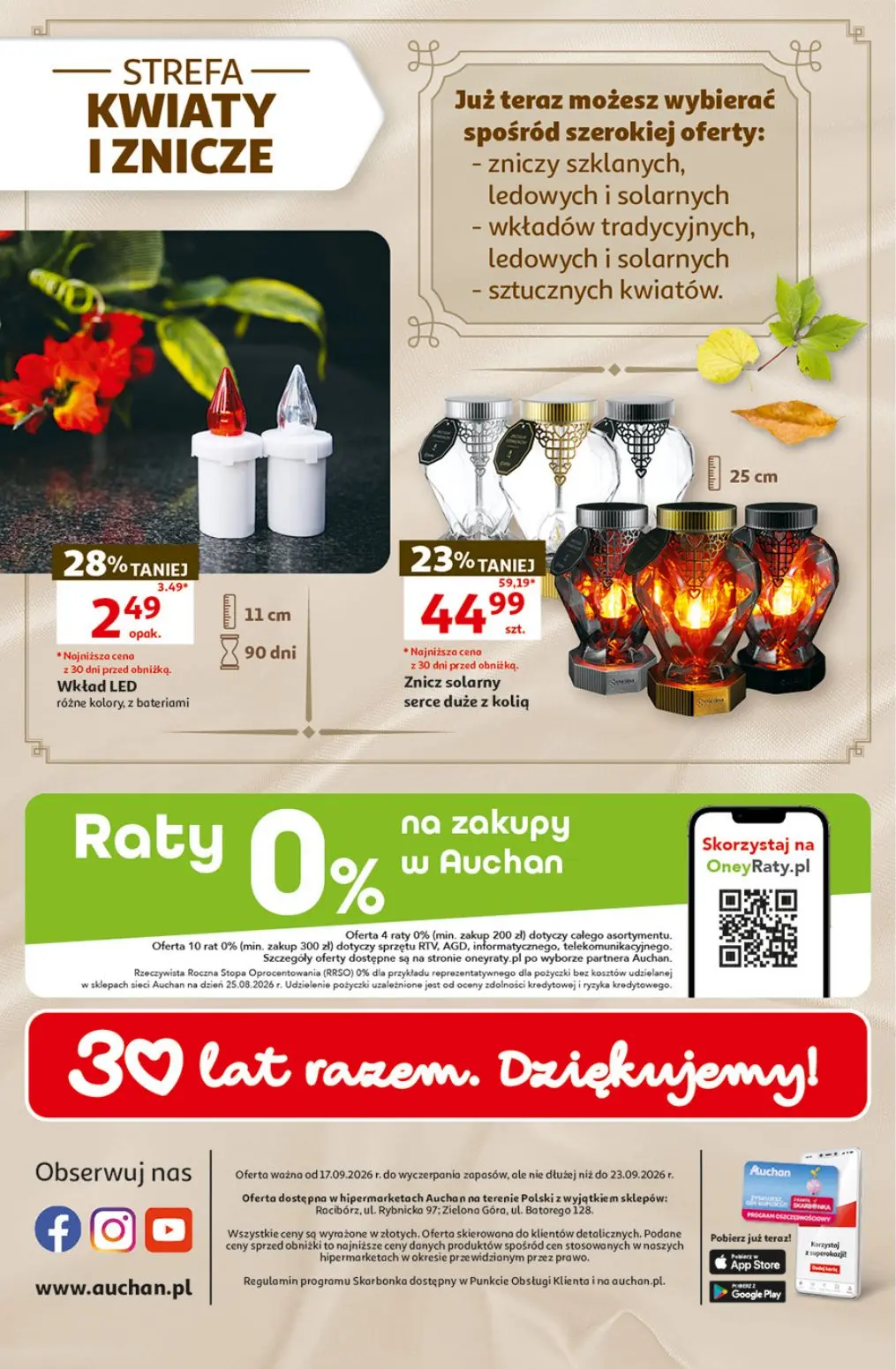 Auchan gazetka, strona 41 z 41 — Znicz solarny serce duże z kolią, Wkład LED